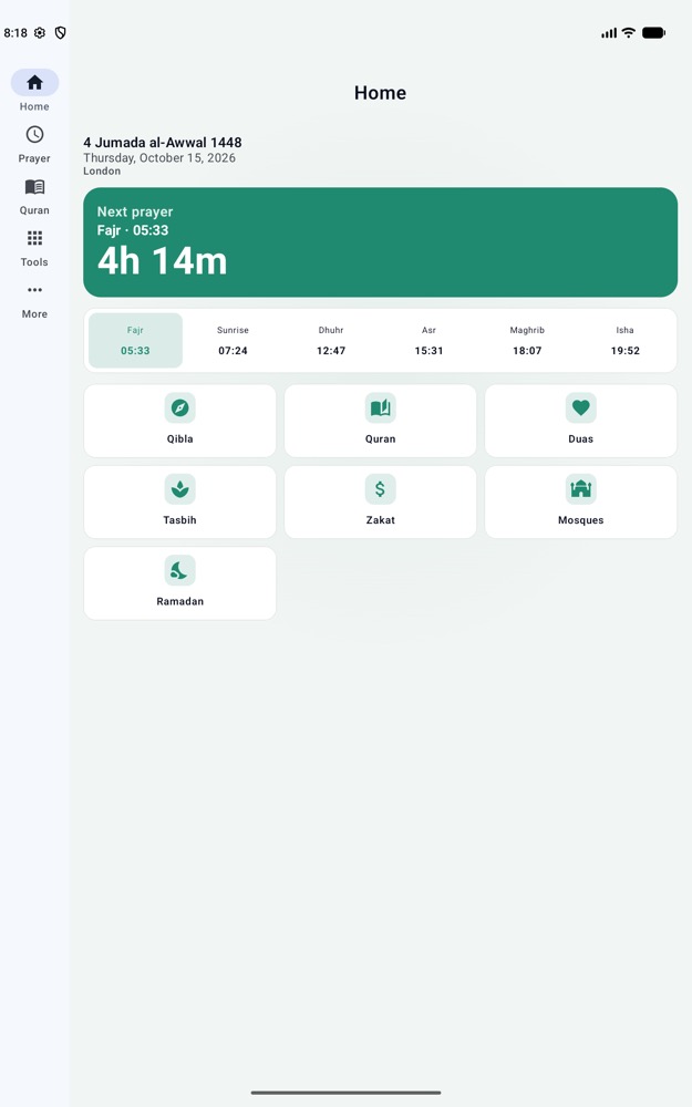 Islamic on an Android tablet