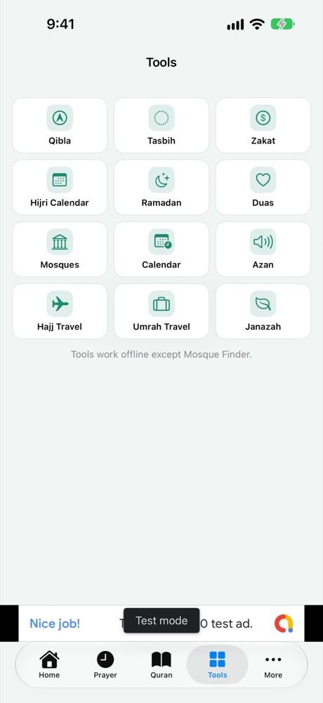 Tools including Tasbih, Zakat and Duas