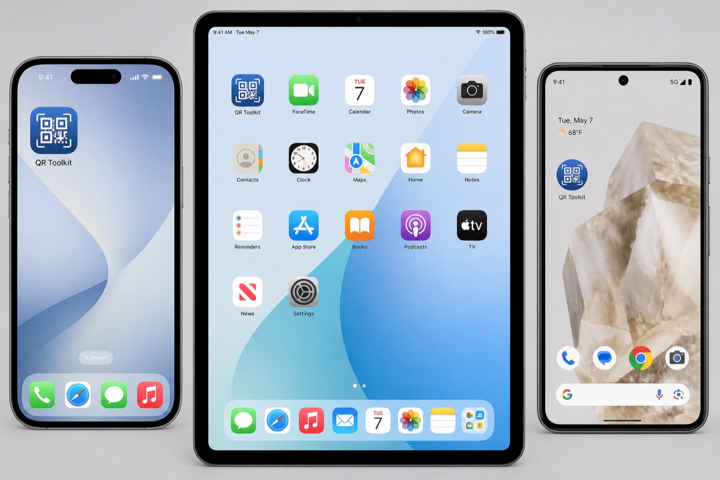QR Works app icon on iPhone, iPad and Android devices