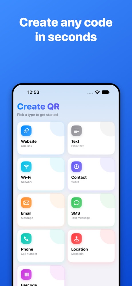 Create tab with the nine QR code types