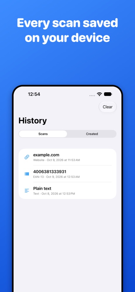 History with separate Scans and Created lists