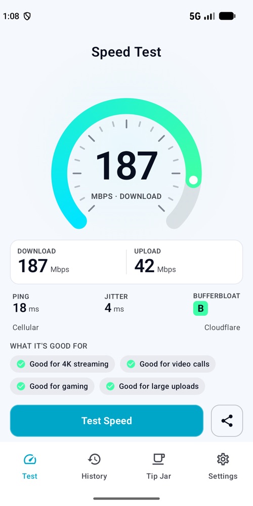 Speed Test on an Android phone