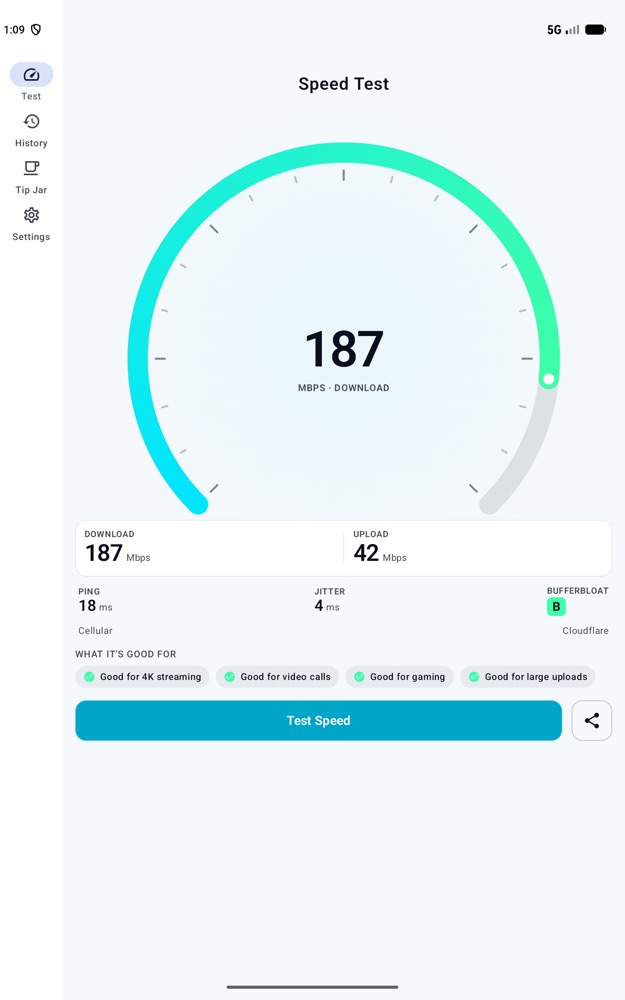 Speed Test on an Android tablet
